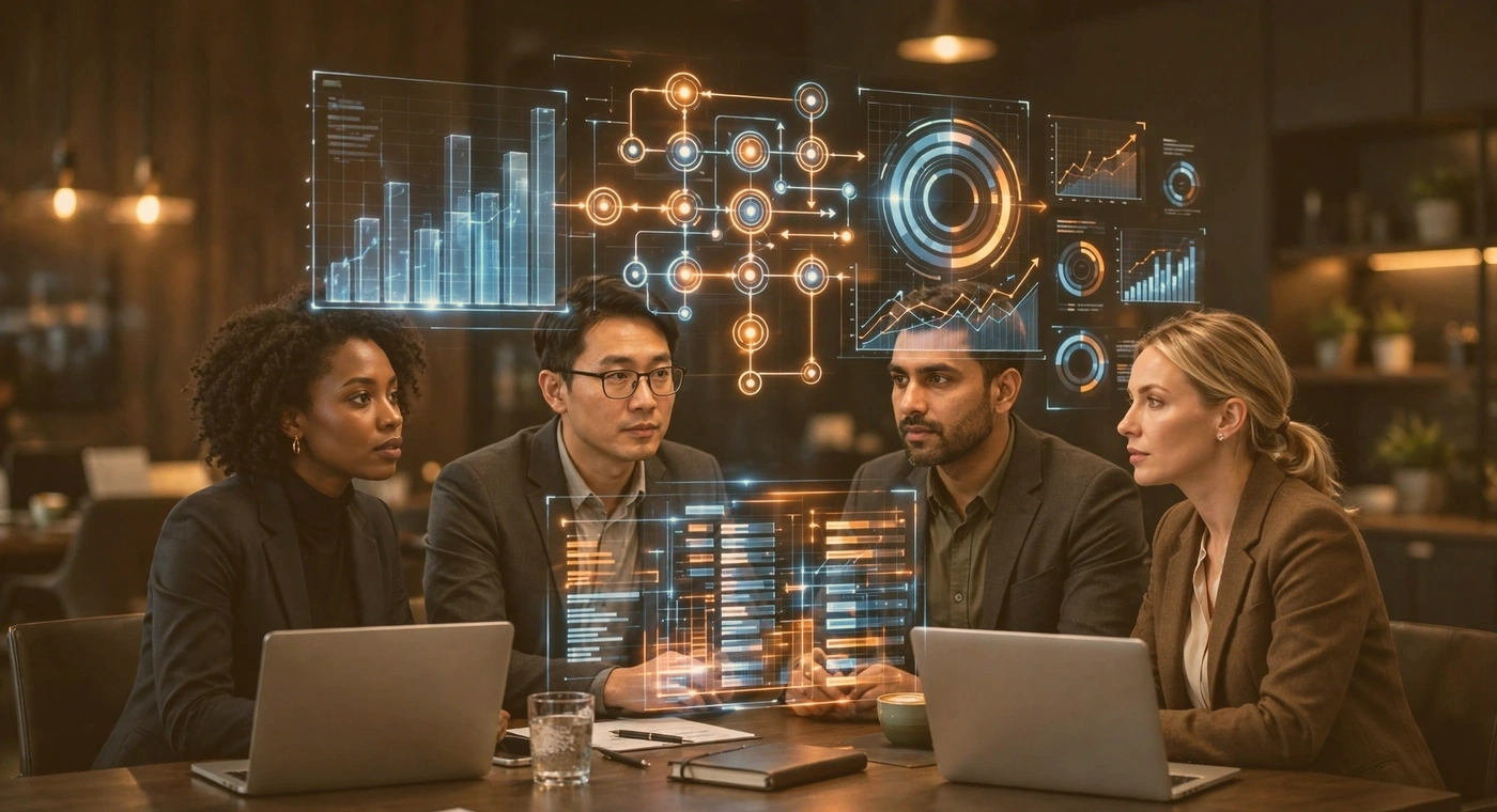 Consultants reviewing performance charts in a meeting